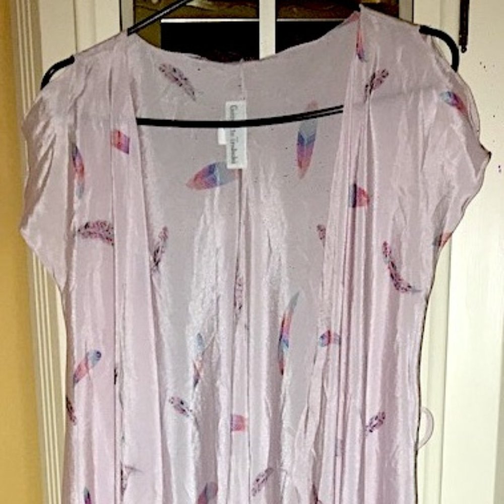 GEORGETTE TRABOLSI SHEER MAXI FEATHER PRINT ROBE